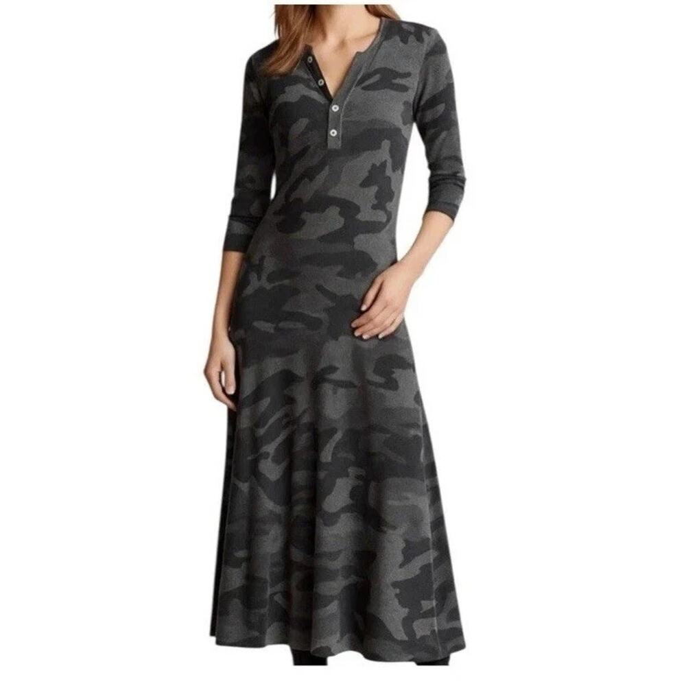 POLO RALPH LAUREN Dress Henley Womens Size XL Camo Waffle Knit Midi Classic Army